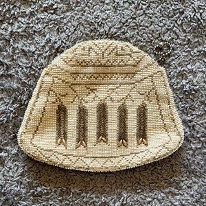 Vintage Ivory Beaded Evening Clutch with Gold Accents